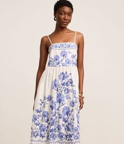 Vestido Evasê Longo em Viscose com Estampa Floral