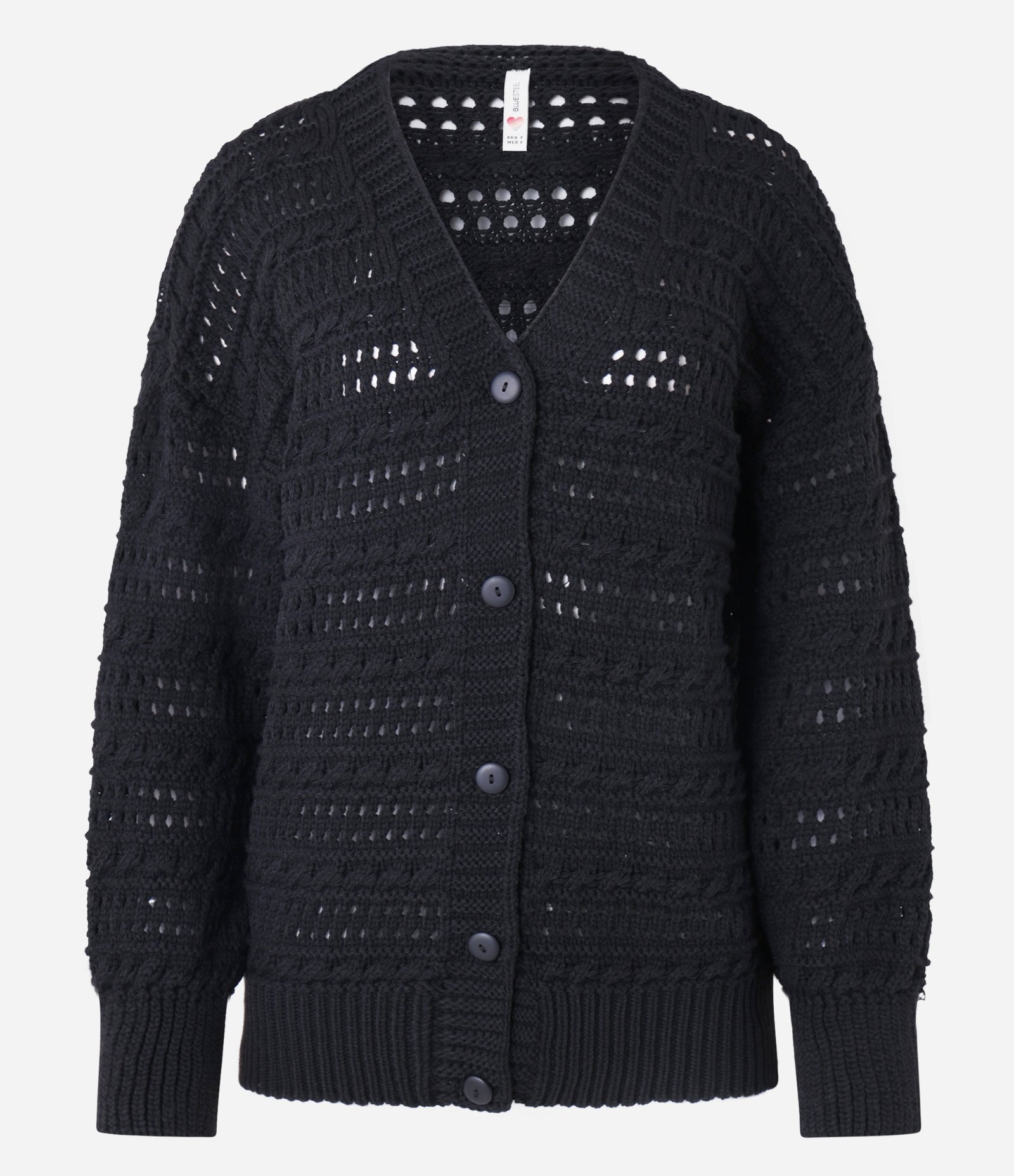 Casaco em Tricô com Botões e Textura em Listras Preto 4