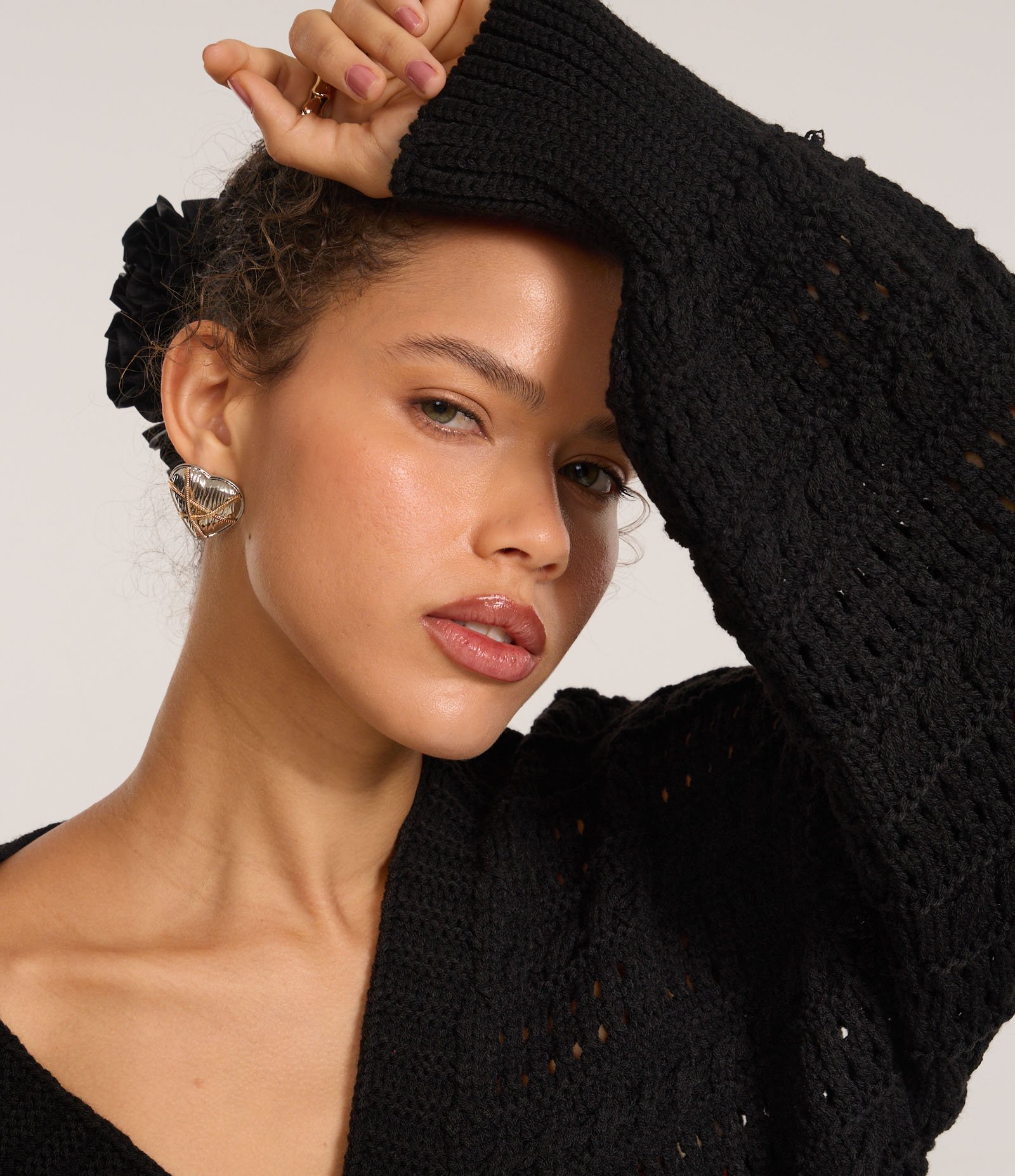 Casaco em Tricô com Botões e Textura em Listras Preto 3