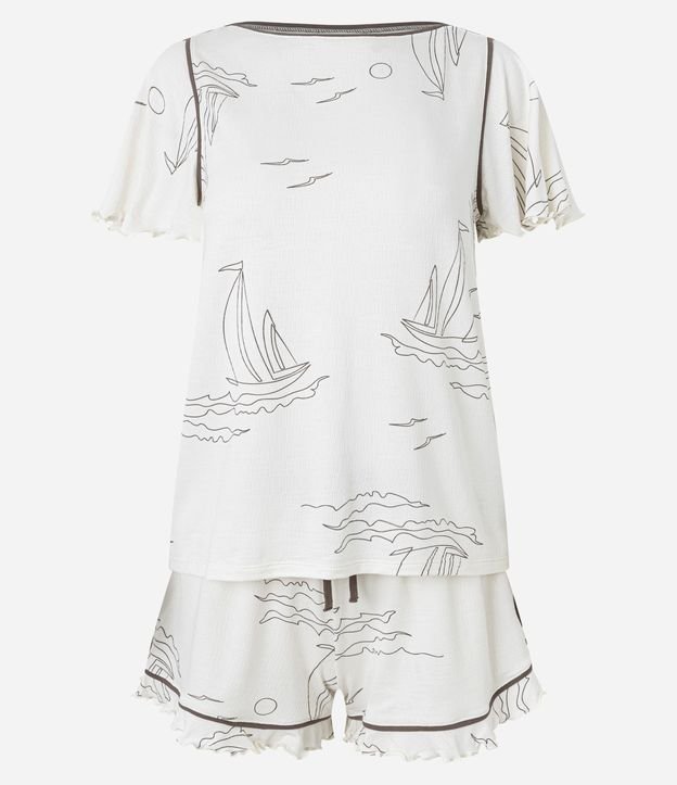 Pijama Short Doll em Viscose com Estampa de Barcos