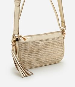 Bolsa Baguete Pequena com Efeito Palha Detalhe de Tássel Boho Romântico
