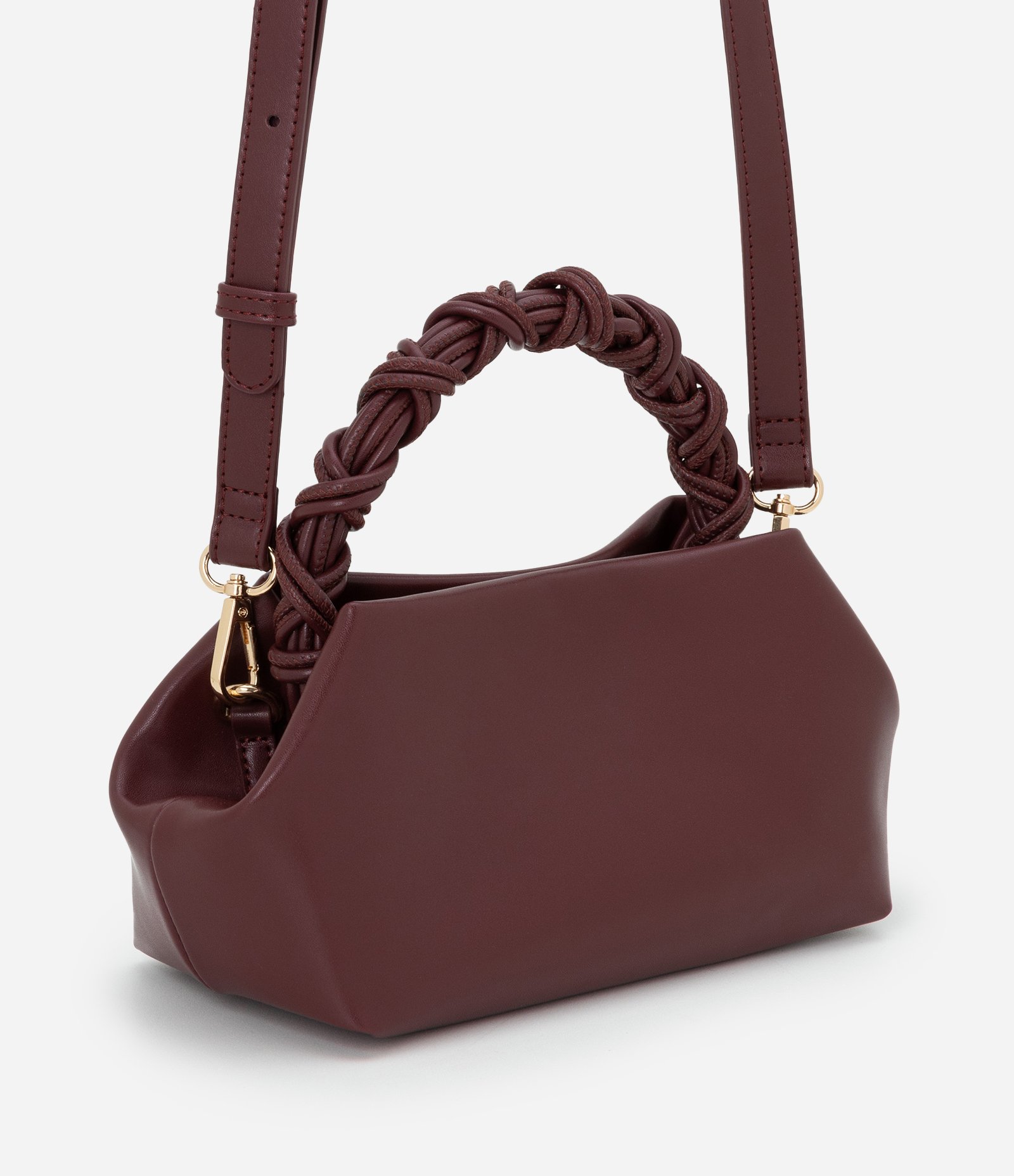 Bolsa Pequena com Alça de Mão Trançada e Alça Longa Vinho 1