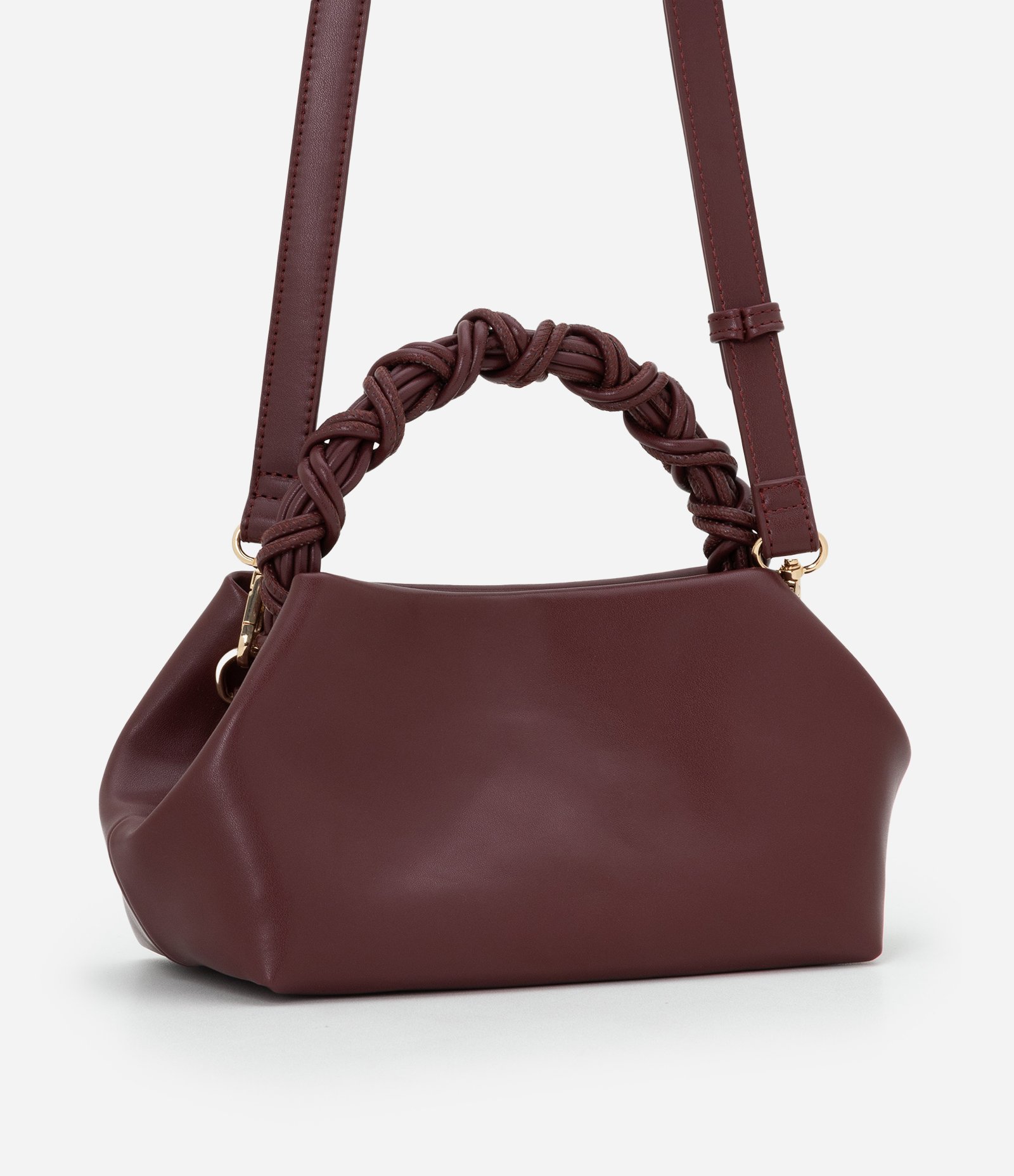 Bolsa Pequena com Alça de Mão Trançada e Alça Longa Vinho 3