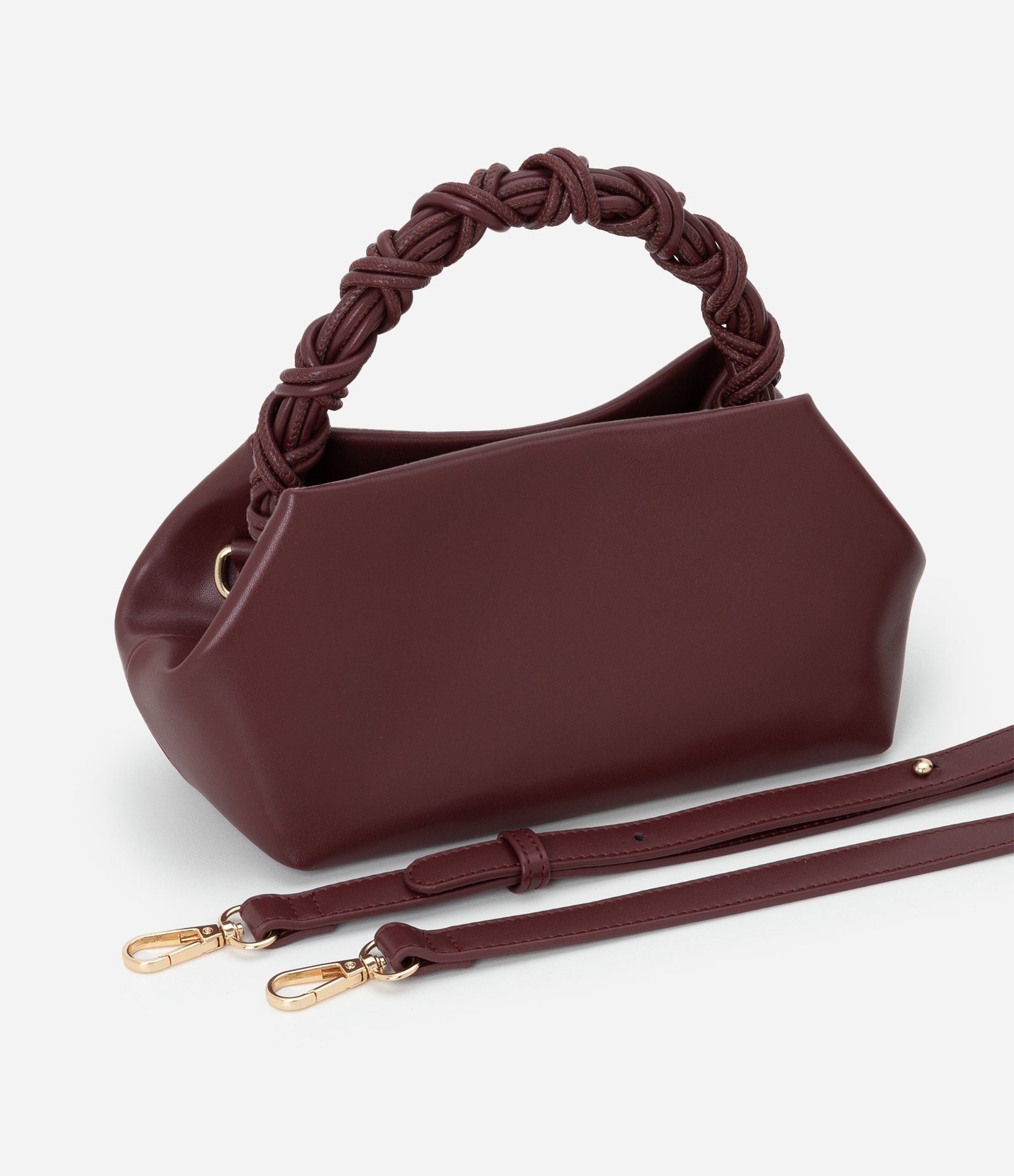 Bolsa Pequena com Alça de Mão Trançada e Alça Longa Vinho 6