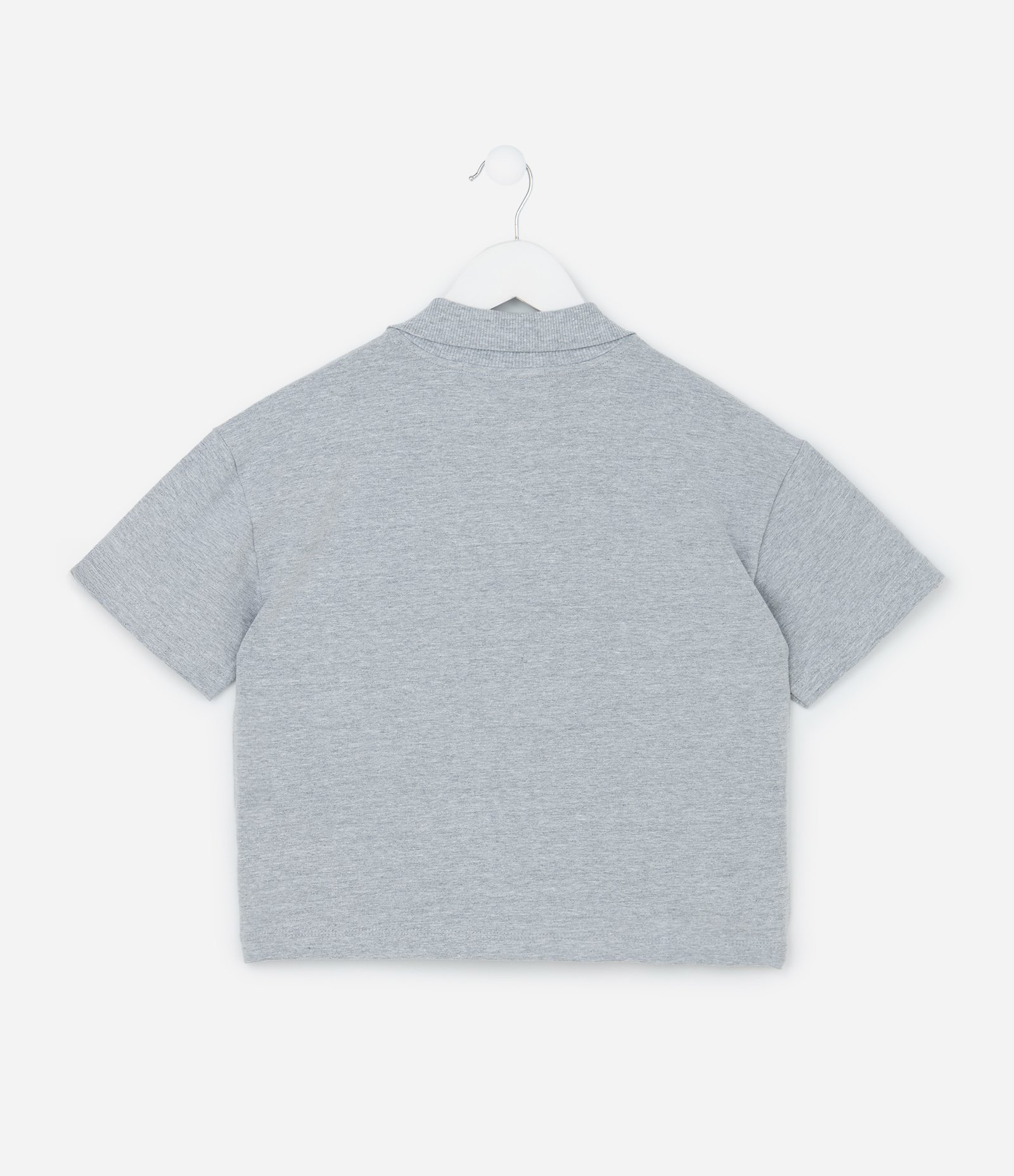 Camiseta Polo Infantil em Moletinho com Aplicação de Strass - Tam  5 a 14 Anos Cinza 3