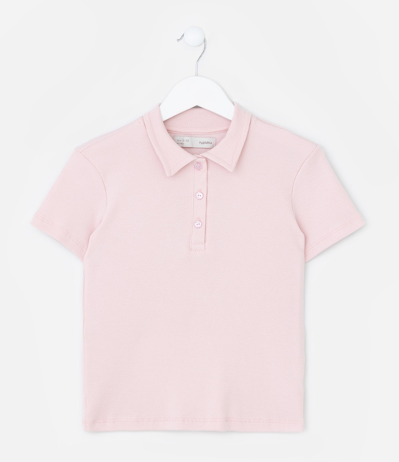 Camiseta Infantil em Ribana com Gola Polo - Tam 5 a 14 Anos Rosa 2