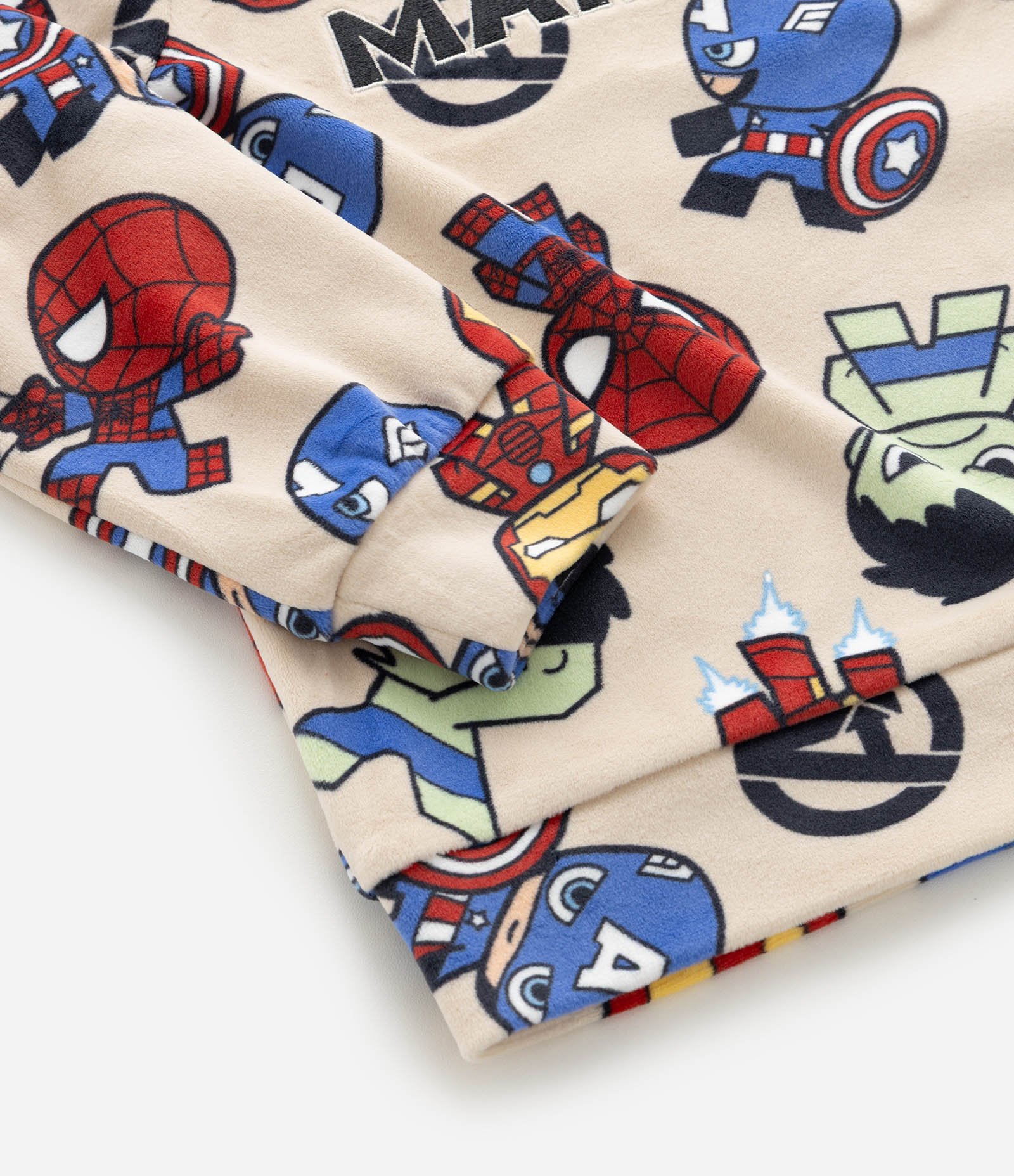 Pijama Infantil Longo em Plush com Estampa Baby Marvel – Tam 2 a 8 Anos Bege Claro 9