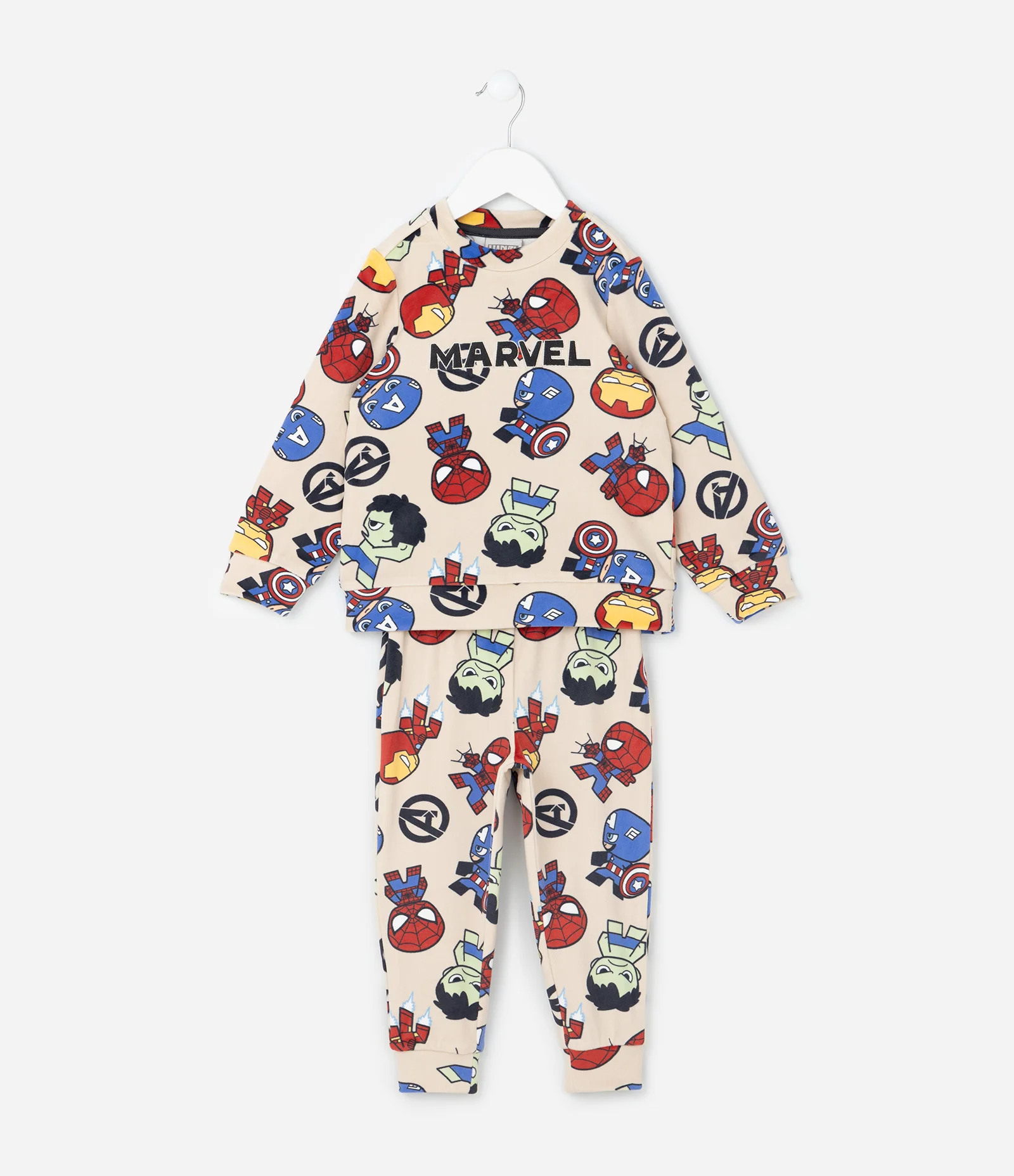 Pijama Infantil Longo em Plush com Estampa Baby Marvel – Tam 2 a 8 Anos Bege Claro 1