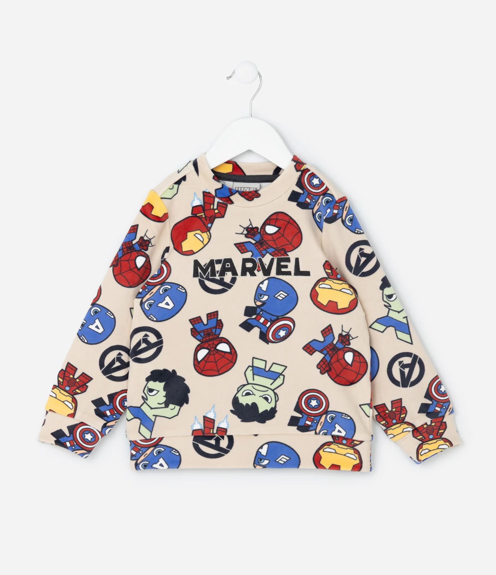 Pijama Infantil Longo em Plush com Estampa Baby Marvel – Tam 2 a 8 Anos Bege Claro 2