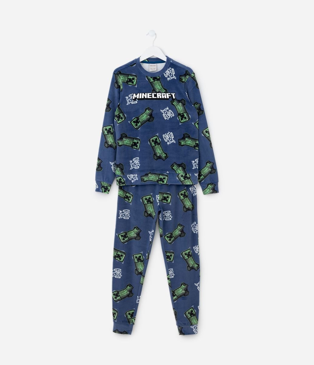 Pijama Infantil em Plush com Estampa Minecraft – Tam 5 a 14 Anos Azul