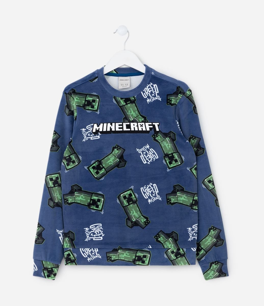 Pijama Infantil em Plush com Estampa Minecraft – Tam 5 a 14 Anos Azul