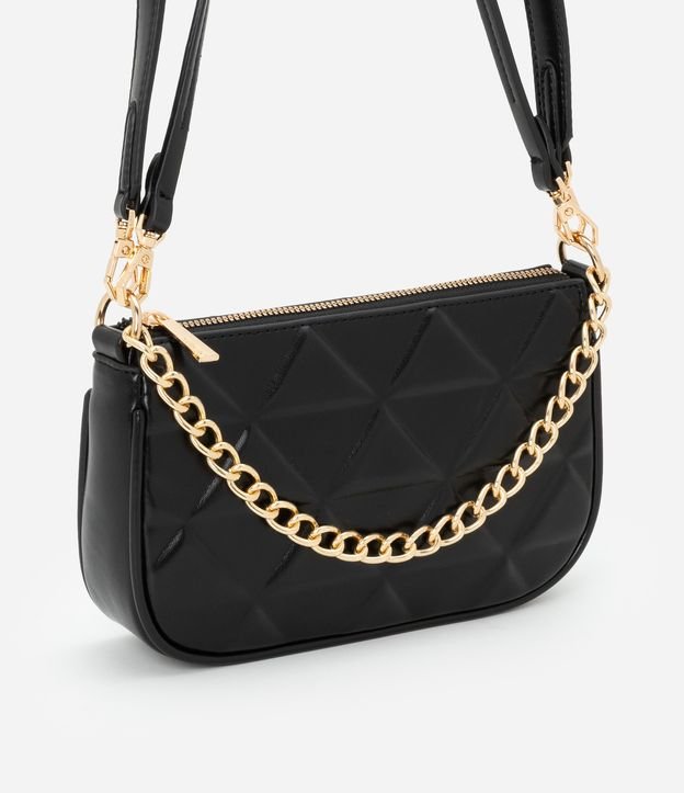 Bolsa Baguete Pequena em PU com Detalhe de Corrente Embossed