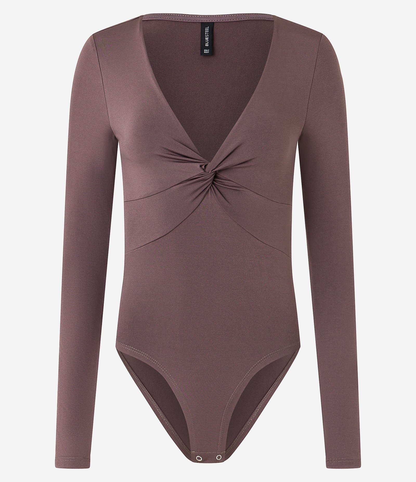 Body em Microfibra com Busto Torcido e Decote V Marrom 4