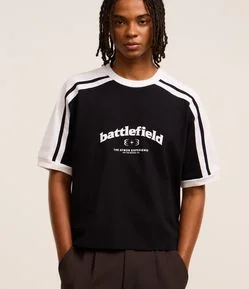 Camiseta Esportiva Cropped em Malhão com Estampa Lettering
