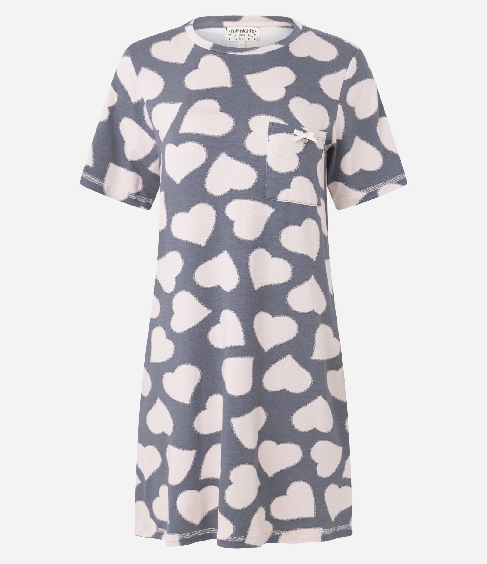 Camisola em Viscose com Estampa de Coração e Bolsinho Cinza 3