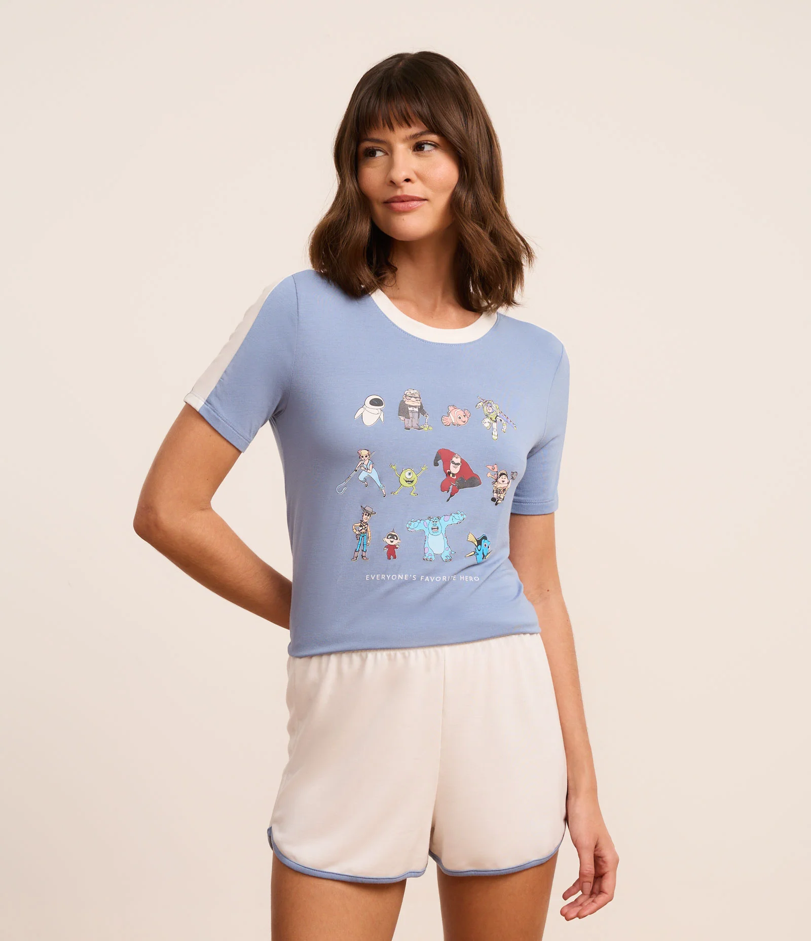 Pijama Short Doll em Viscose com Estampa de Personagens Pixar Azul 1