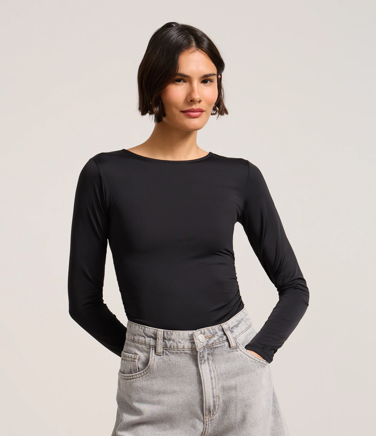 Body em Poliamida com Franzido Lateral Preto 1