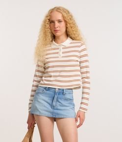 Blusa Polo Listrada com Gola Contrastante