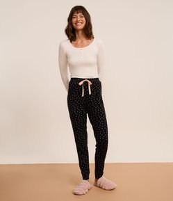 Calça de Pijama Jogger em Viscose com Estampa Poá