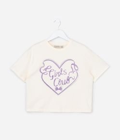 Camiseta Boxy Infantil com Aplicação de Strass Girls Club - Tam 5 a 14 Anos
