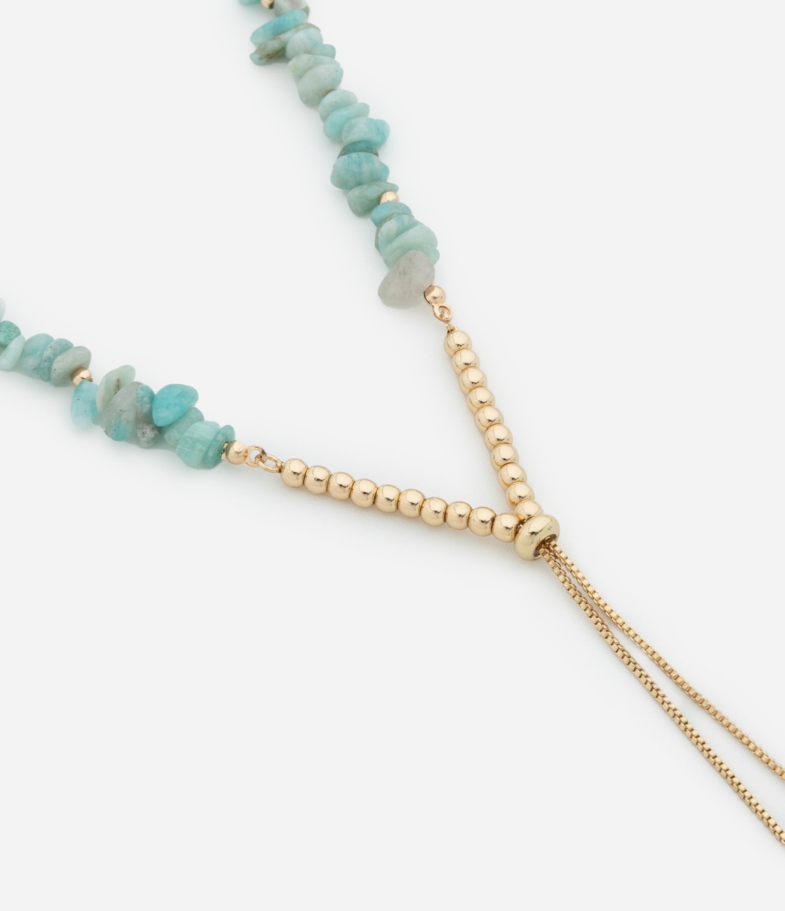 Colar Gravata com Cascalhos Ajuste Frontal e Pedra nas Ponteiras Verde/Dourado 3