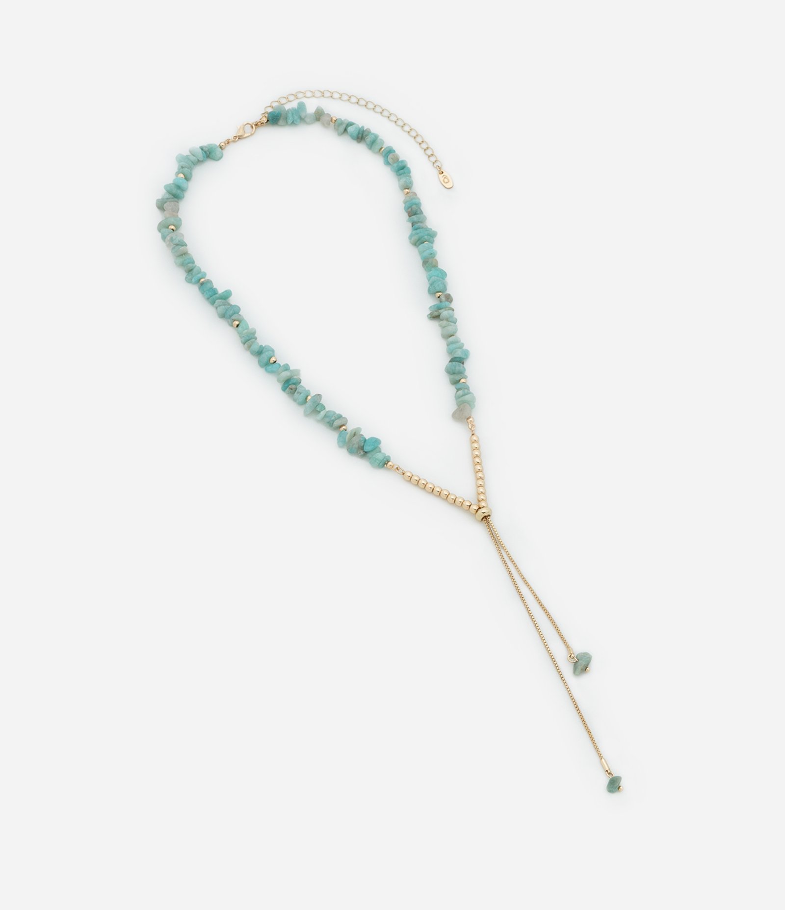 Colar Gravata com Cascalhos Ajuste Frontal e Pedra nas Ponteiras Verde/Dourado 4