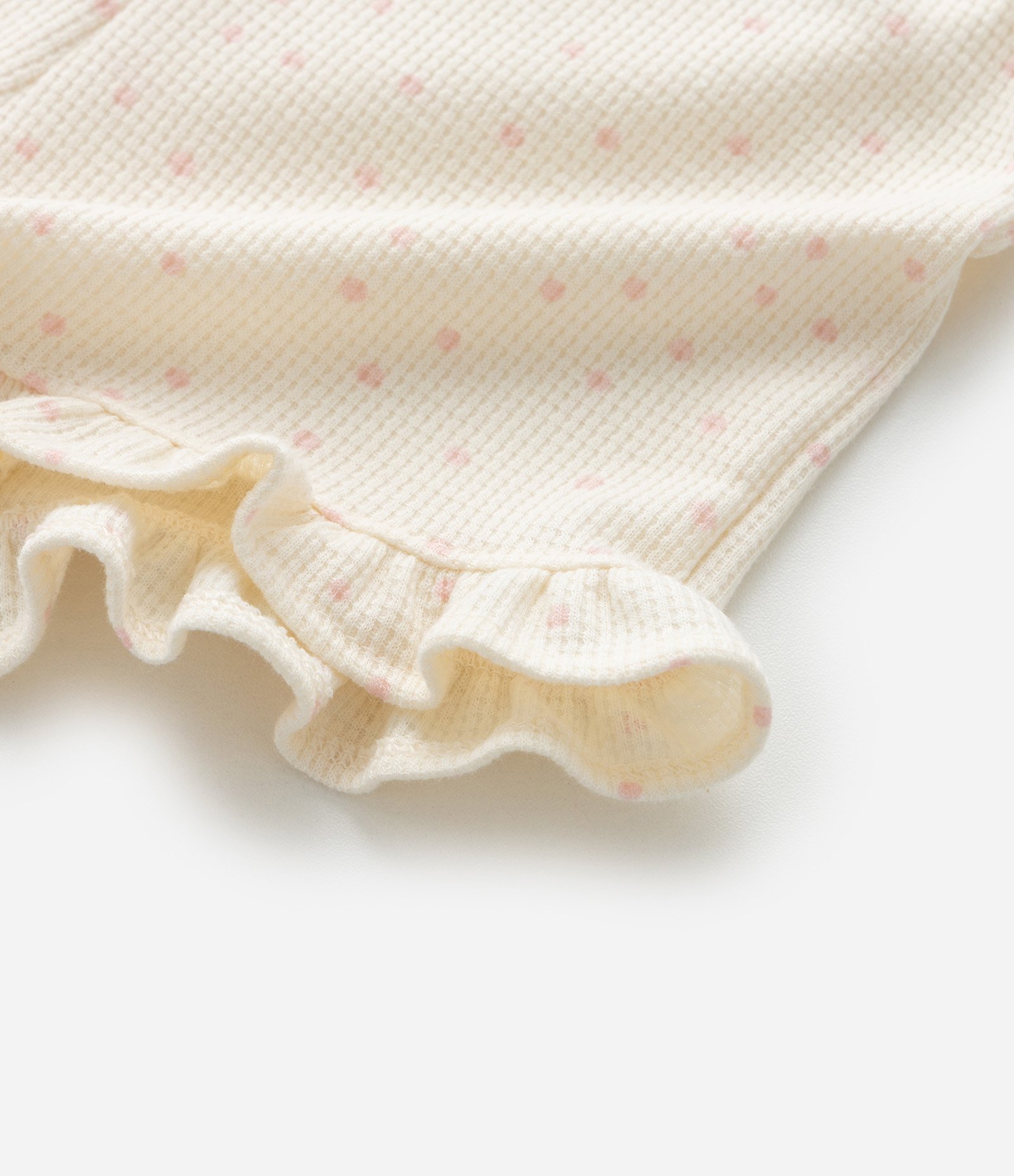 Conjunto Infantil com Estampa Poá Detalhes em Broderie e Textura Waffle - Tam 0 a 18 Meses Bege 9