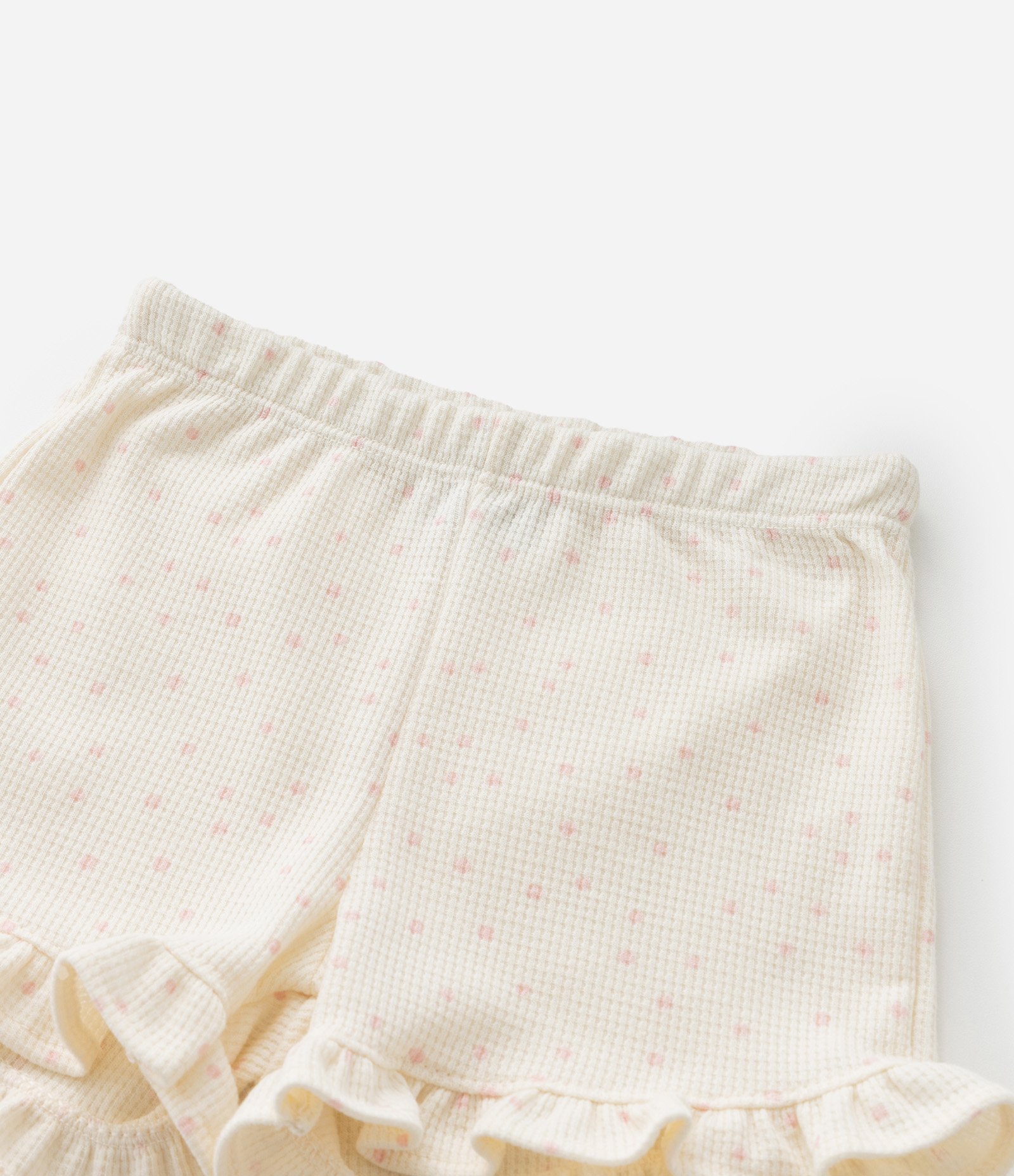 Conjunto Infantil com Estampa Poá Detalhes em Broderie e Textura Waffle - Tam 0 a 18 Meses Bege 7