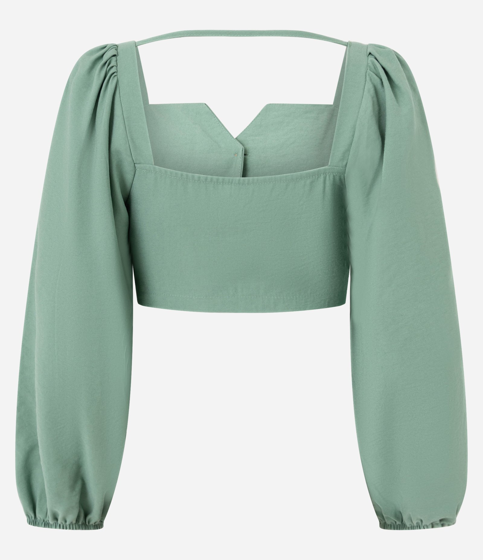 Blusa Cropped Alfaiatada com Mangas Bufantes e Botões Matizados Verde 8