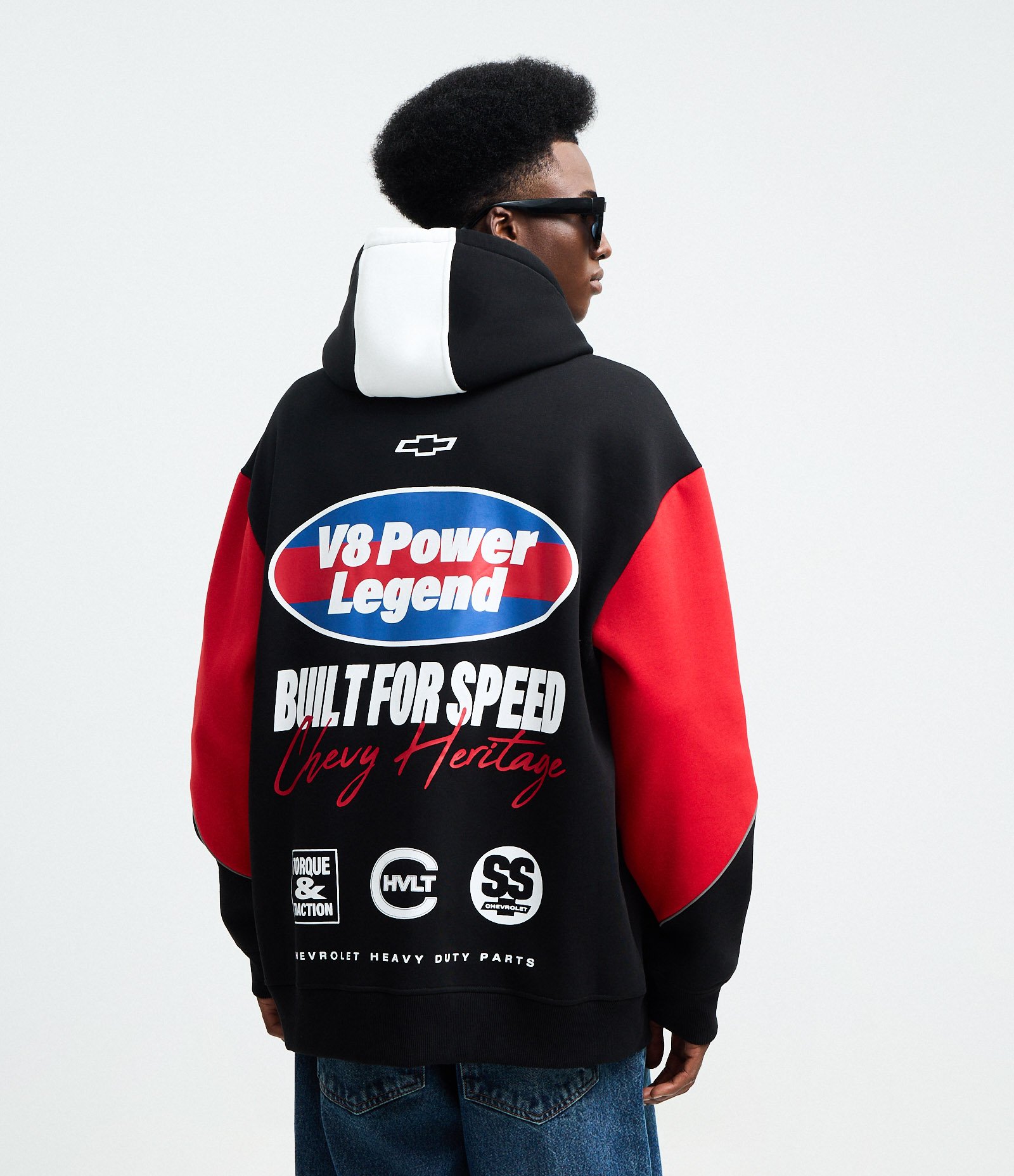 Casaco Relaxed em Moletom com Felpa com Estampa Chevrolet Painéis Contrastantes Preto 3