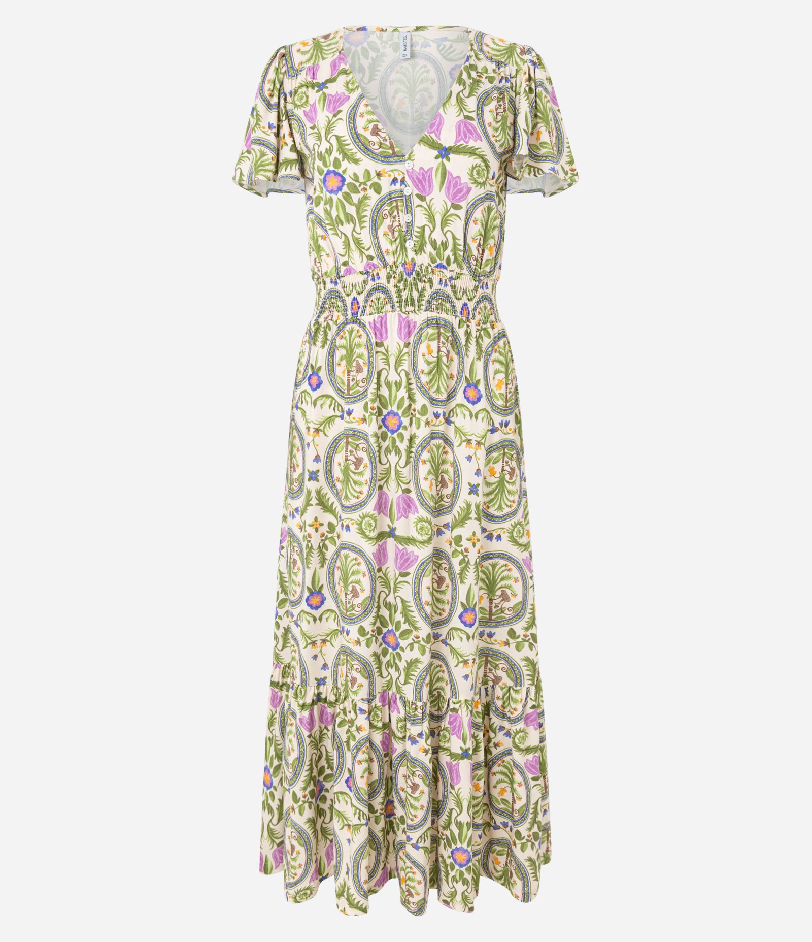 Vestido Long Midi em Viscose com Estampa Tropical e Manga Soltinha Off White 5