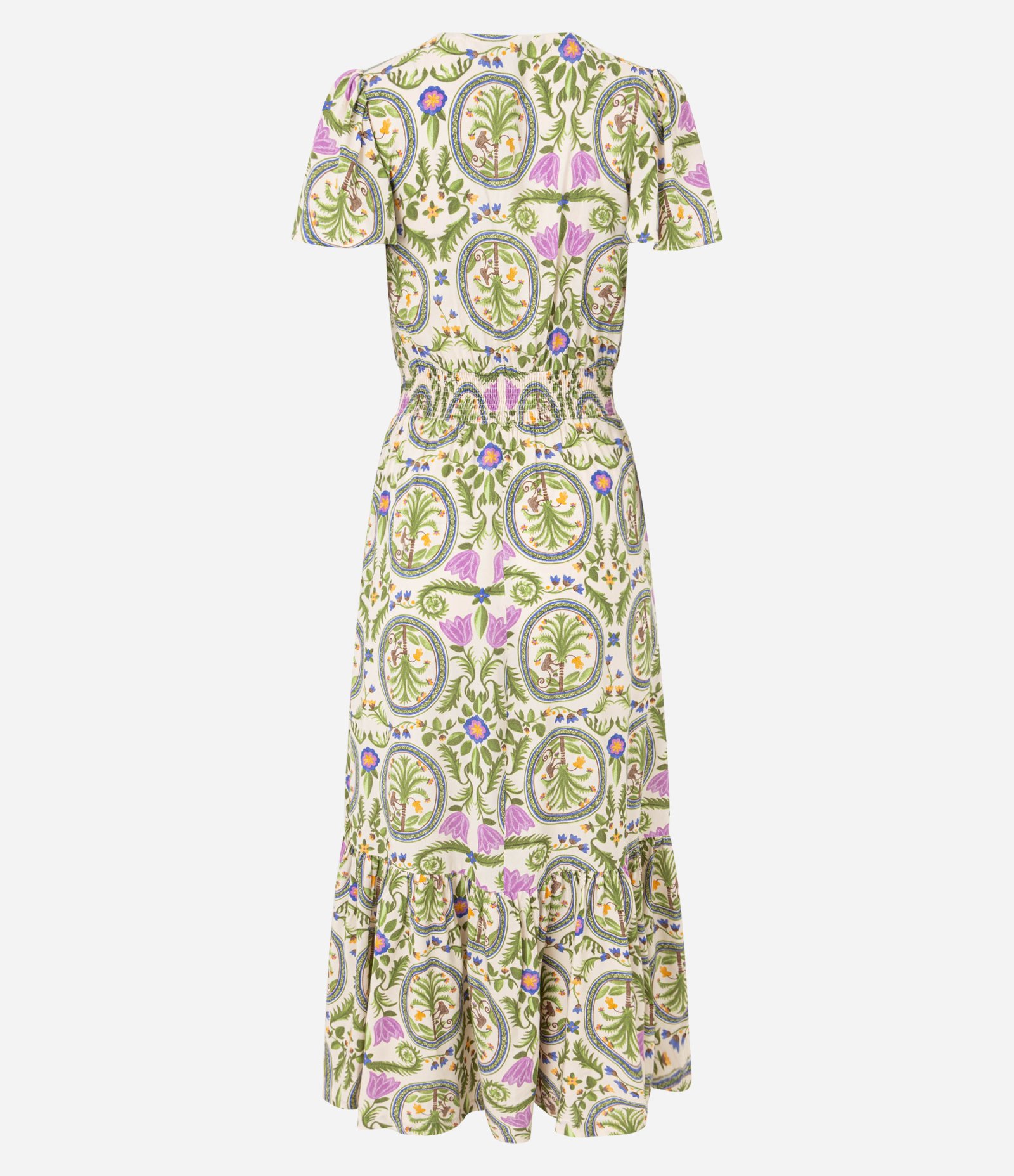 Vestido Long Midi em Viscose com Estampa Tropical e Manga Soltinha Off White 7