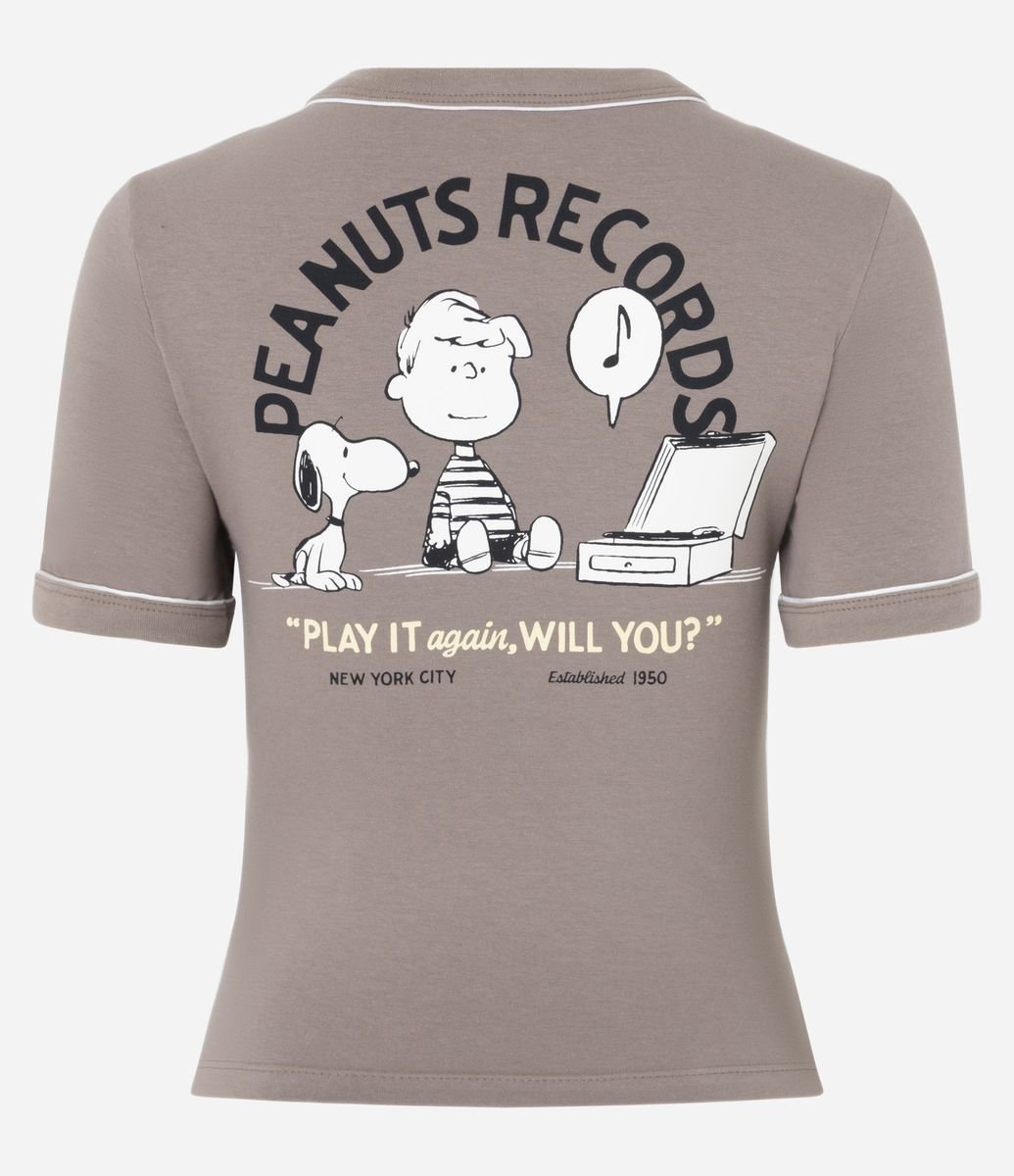 Blusa New T-shirt com Estampa Frente e Costas Snoopy Marrom