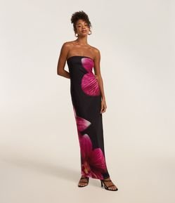 Vestido New Midi em Tule com Estampa Flora Blur