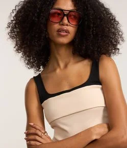 Blusa em Ribana Bicolor com Pala Dupla