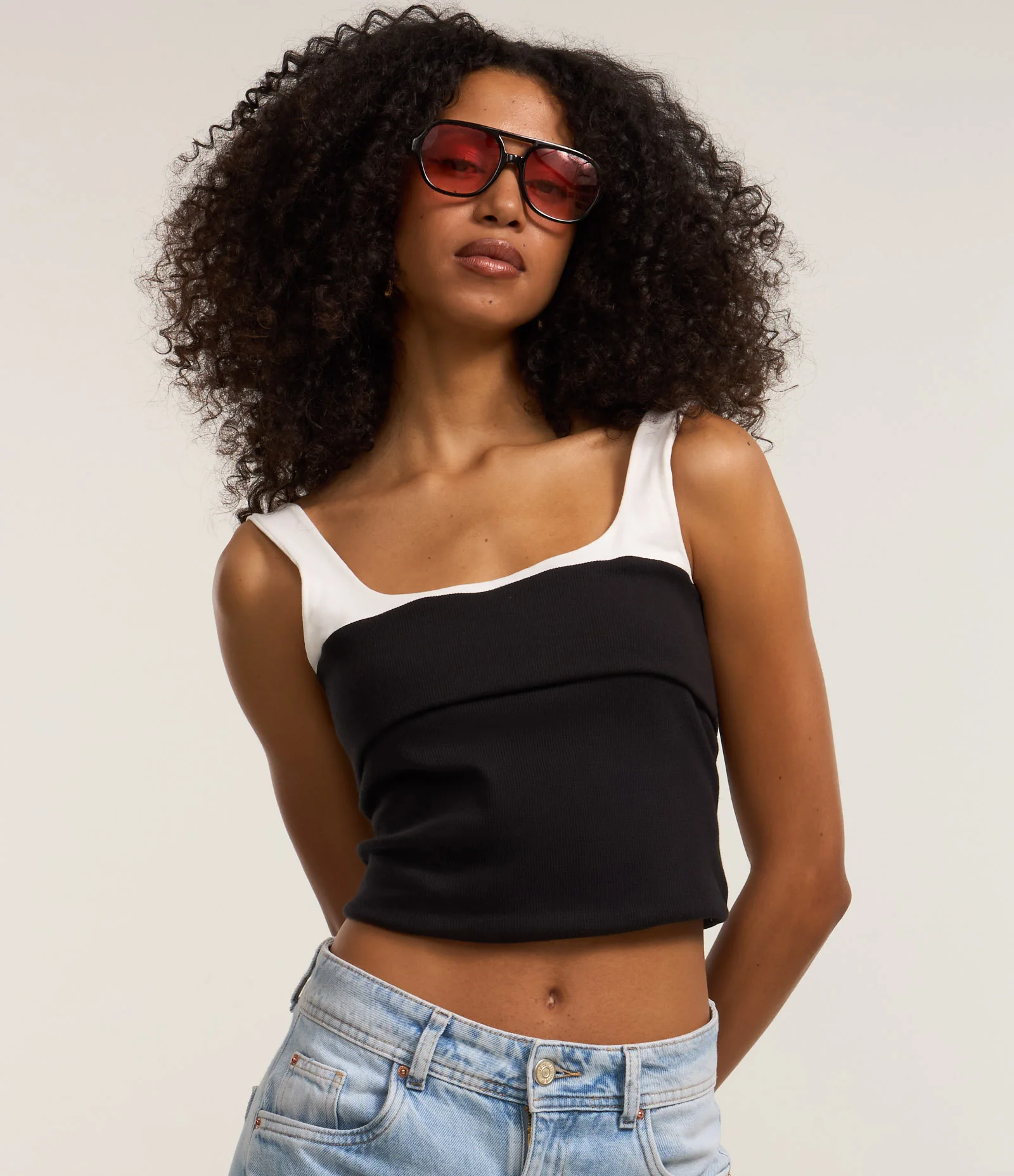 Blusa em Ribana Bicolor com Pala Dupla Preto 2