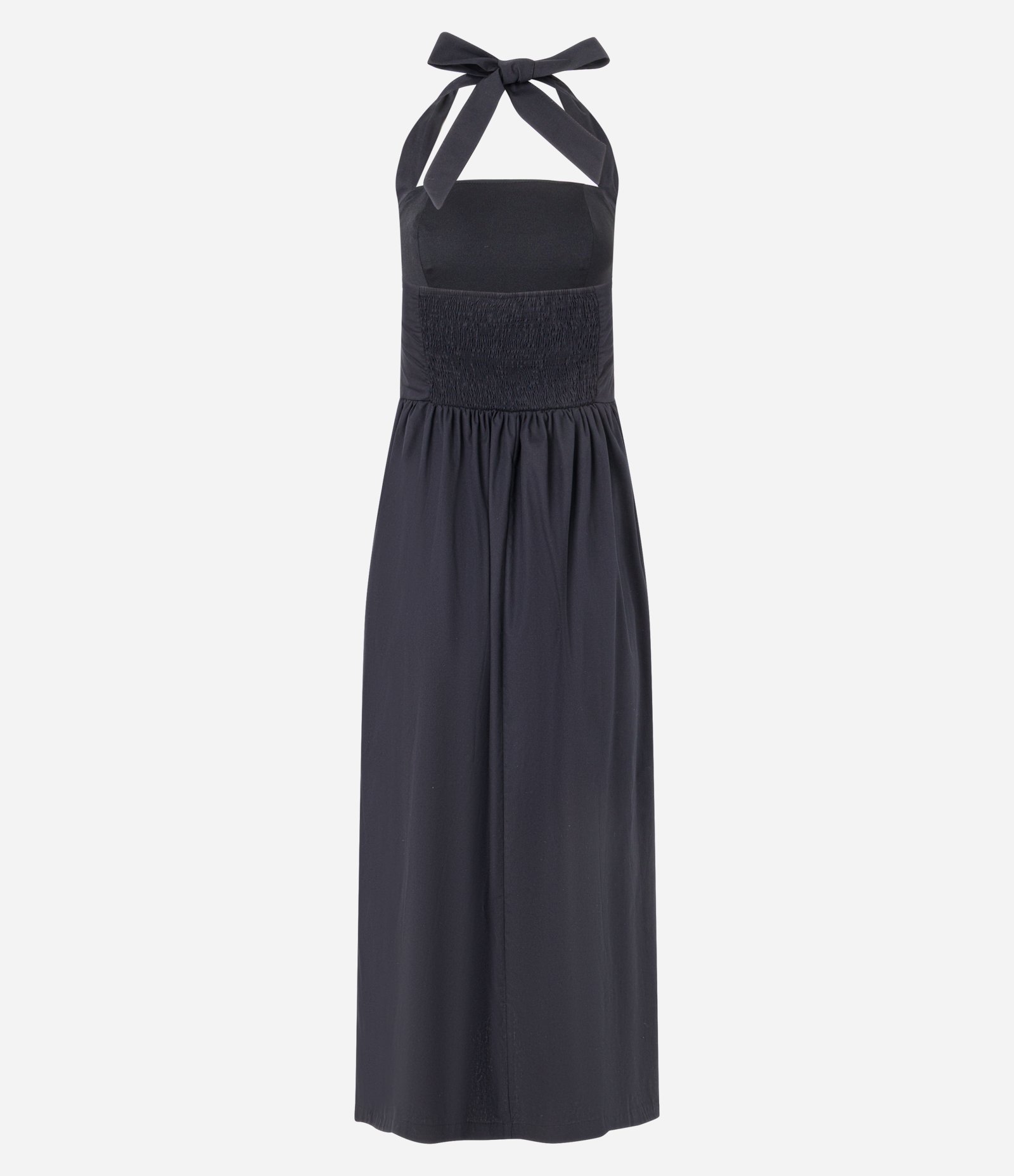 Vestido Midi em Tricoline com Franzido na Cintura e Lastex nas Costas Preto 5