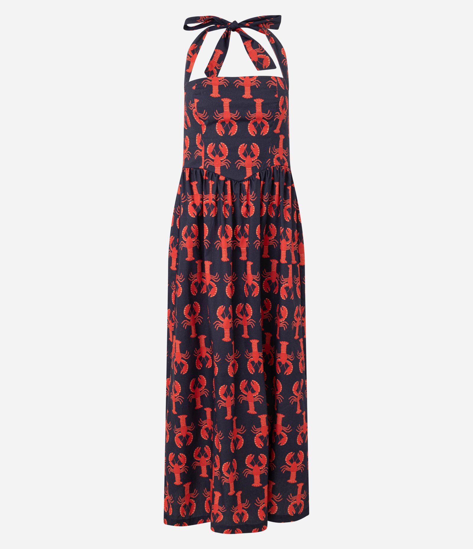 Vestido Midi em Algodão com Estampa de Lagostas Azul Marinho 7