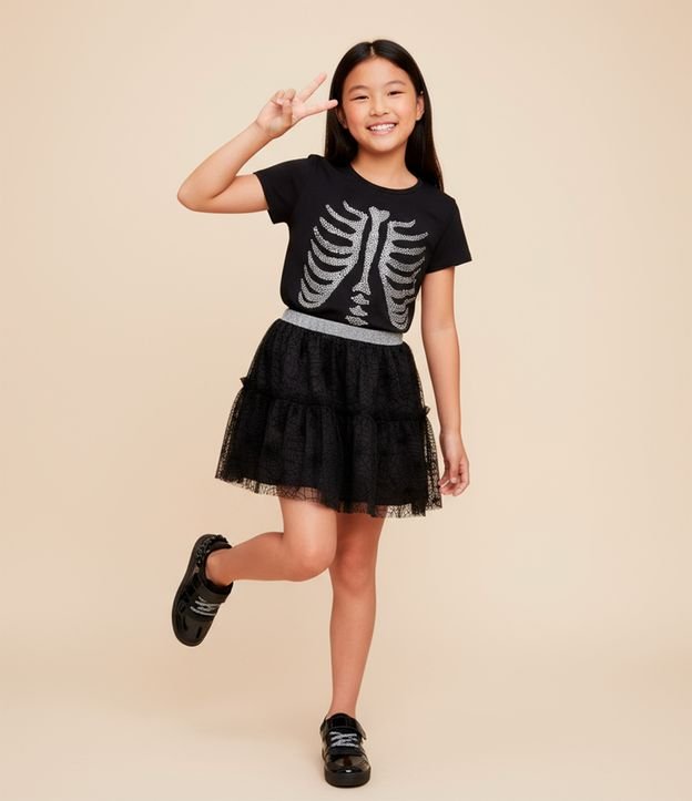 Camiseta Infantil com Estampa Esquelo - Tam 5 a 14 Anos