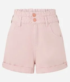 Short Baggy em Sarja com Cós Duplo e Elástico na Cintura