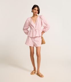 Short Runner em Tricoline Listrado com Elástico no Cós