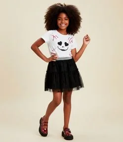 Camiseta Infantil Halloween com Estampa de Caveira e Arranhão de Sangue - Tam 5 a 14 Anos