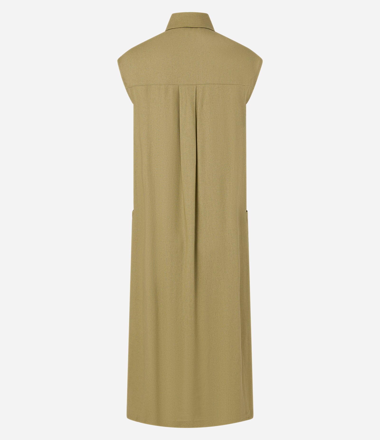 Vestido Chemise Evasê em Viscolinho com Bolsos Verde 7