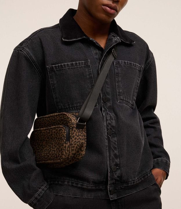 Bolsa Shoulder Bag em Algodão com Estampa de Animal Print