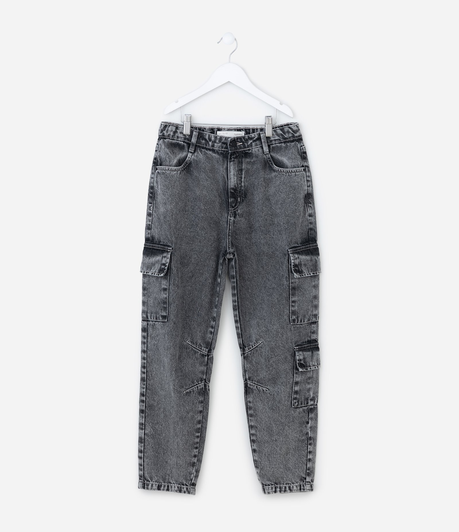 Calça Slouchy Infantil em Jeans com Bolso Cargo - Tam 5 a 14 Anos Preto 2