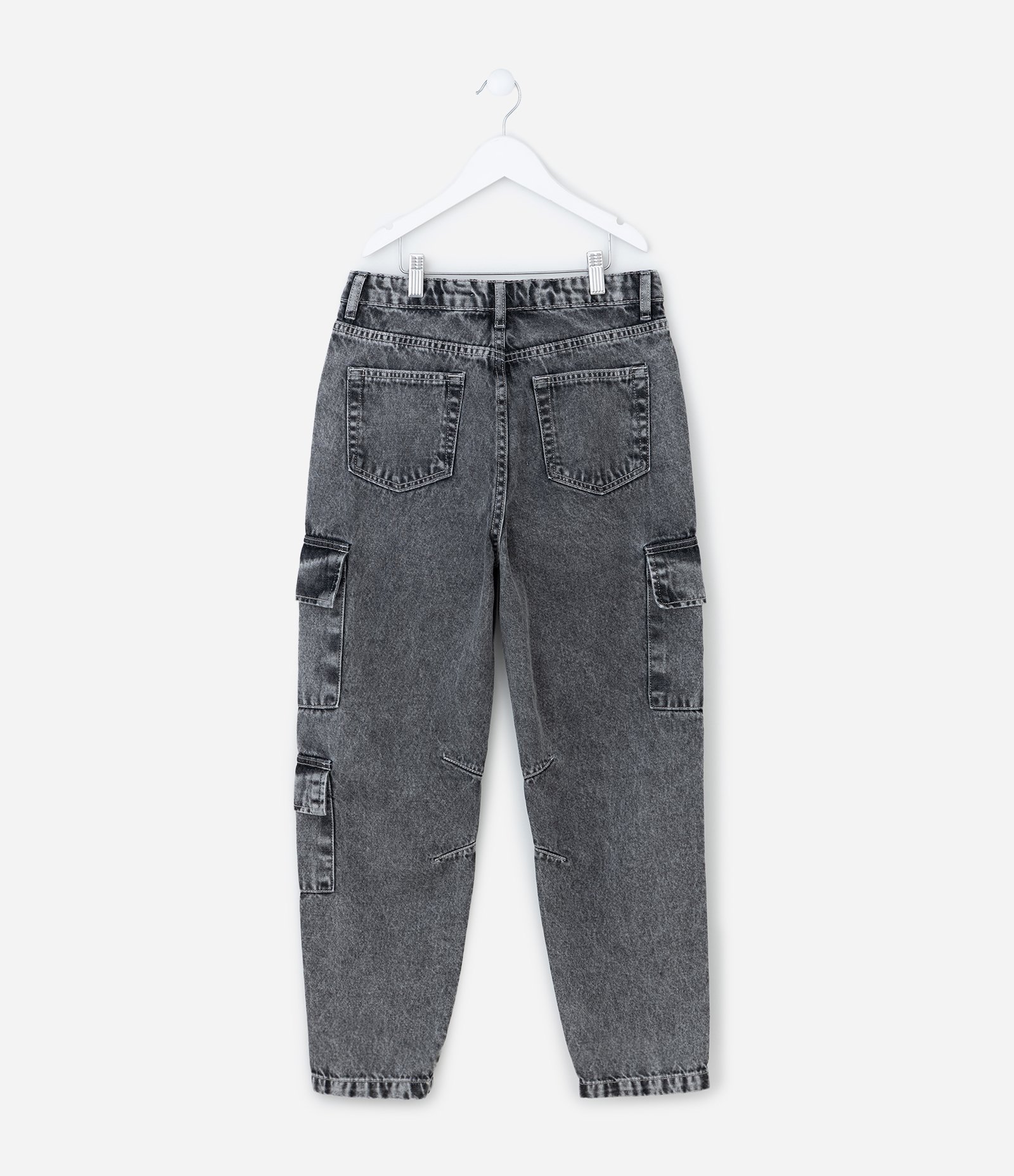 Calça Slouchy Infantil em Jeans com Bolso Cargo - Tam 5 a 14 Anos Preto 3