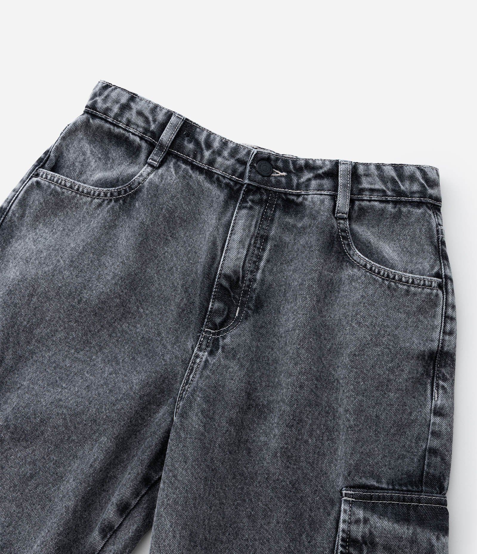 Calça Slouchy Infantil em Jeans com Bolso Cargo - Tam 5 a 14 Anos Preto 6