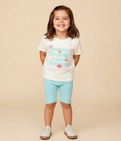 Bermuda Ciclista Infantil em Ribana com Estampa Coração - Tam 1 a 6 Anos