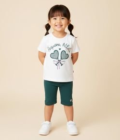 Bermuda Ciclista Infantil em Ribana com Estampa Coração - Tam 1 a 6 Anos