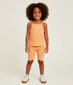 Bermuda Ciclista Infantil em Ribana com Estampa Coração - Tam 1 a 6 Anos